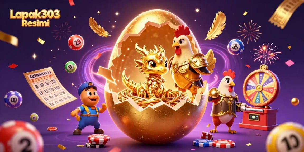 Engage in the world of Lapak303 Resmi with a golden dragon, poker chips, and lottery excitement!