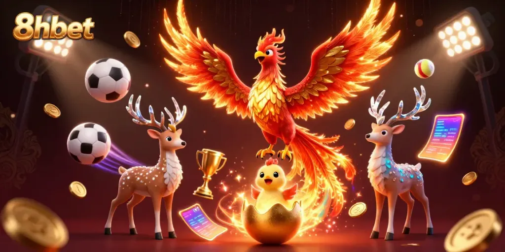 Experience thrilling action at 8xbet with vivid 3D phoenix and engaging sports elements.