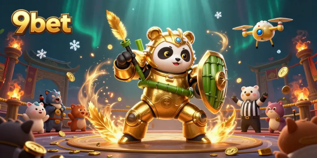 Witness the excitement of 9bet's unique online gambling arena filled with vibrant characters and dynamic action.