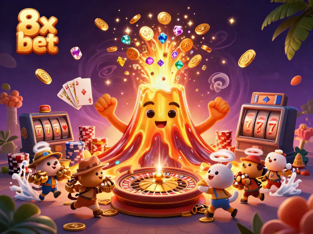 Experience thrilling wins at 8x bet with our dynamic casino-themed illustration