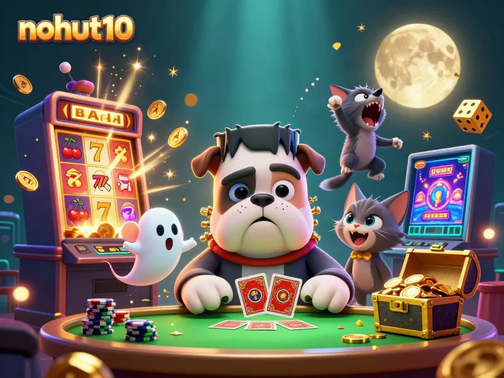 Experience thrilling gameplay at nohut10 with vibrant cartoon monsters in a casino scene filled with jackpots.