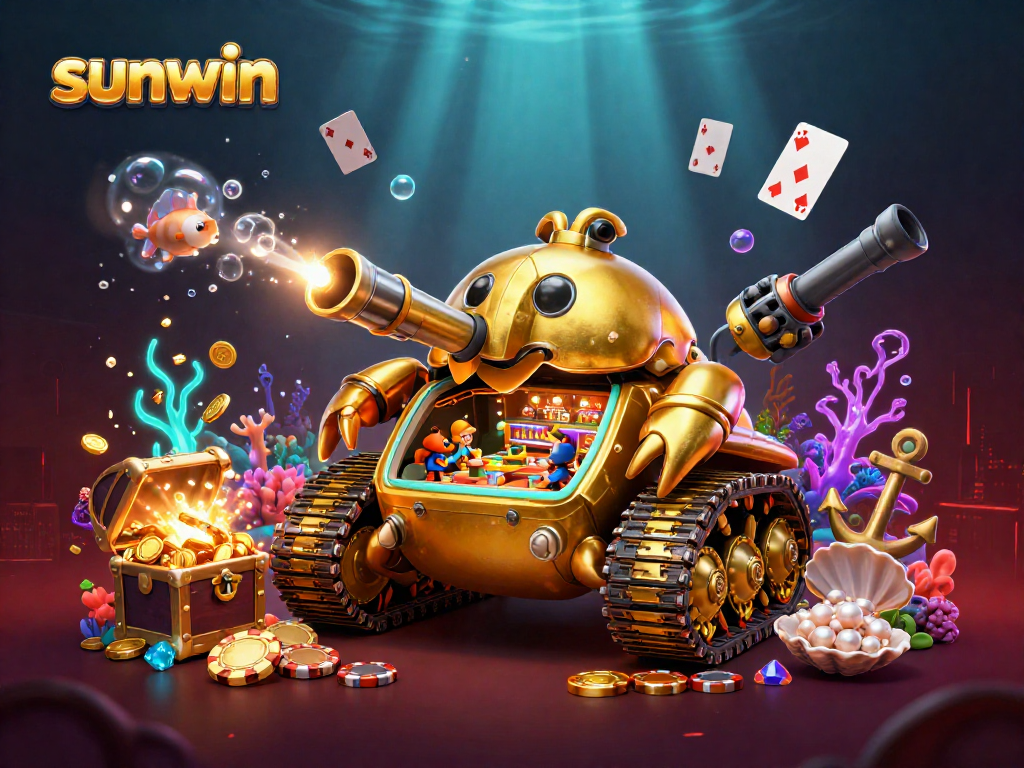Experience the thrill of gaming at sunwin with an immersive 3D casino illustration featuring vibrant characters.