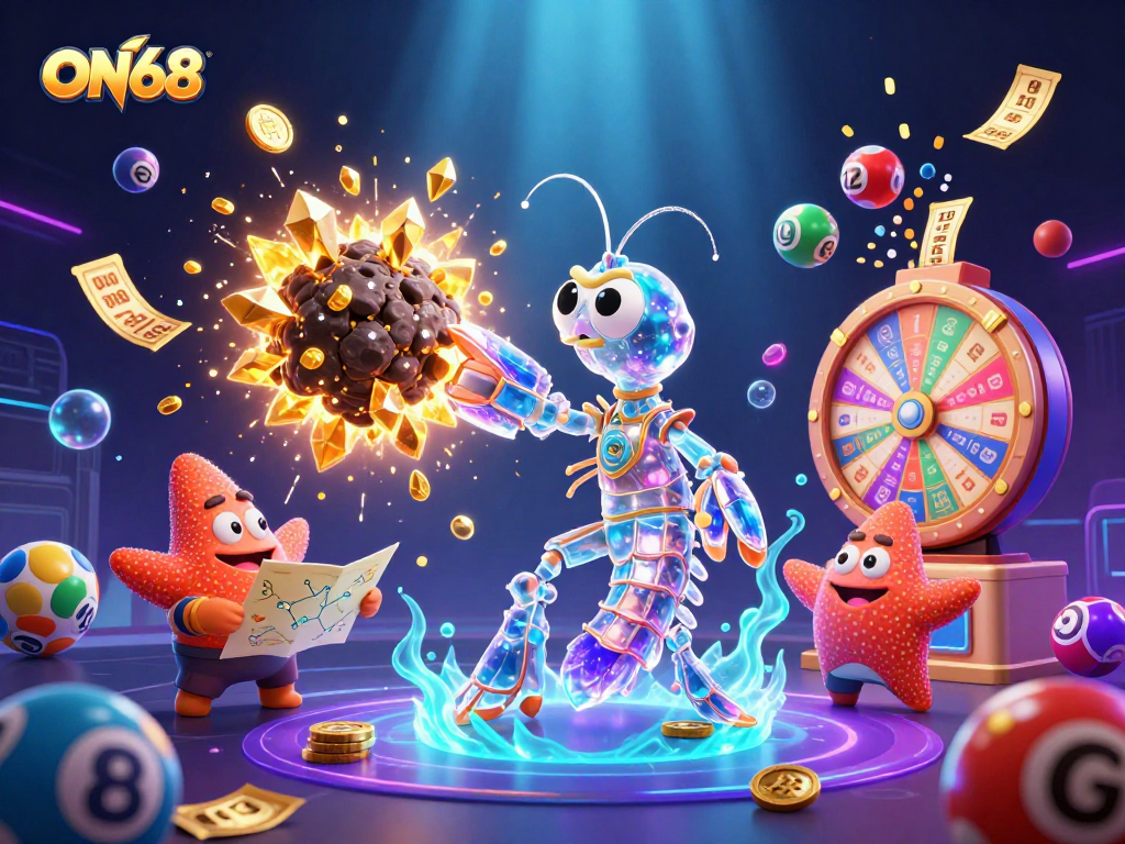 Experience the thrill of ON68 lottery as the galactic samurai mantis shrimp battles for golden treasures!