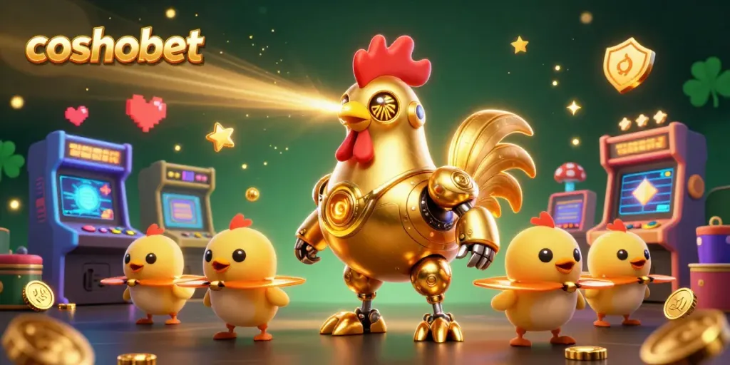 Experience the excitement of cosmobet with a vibrant casino-themed 3D illustration filled with characters and gaming elements.