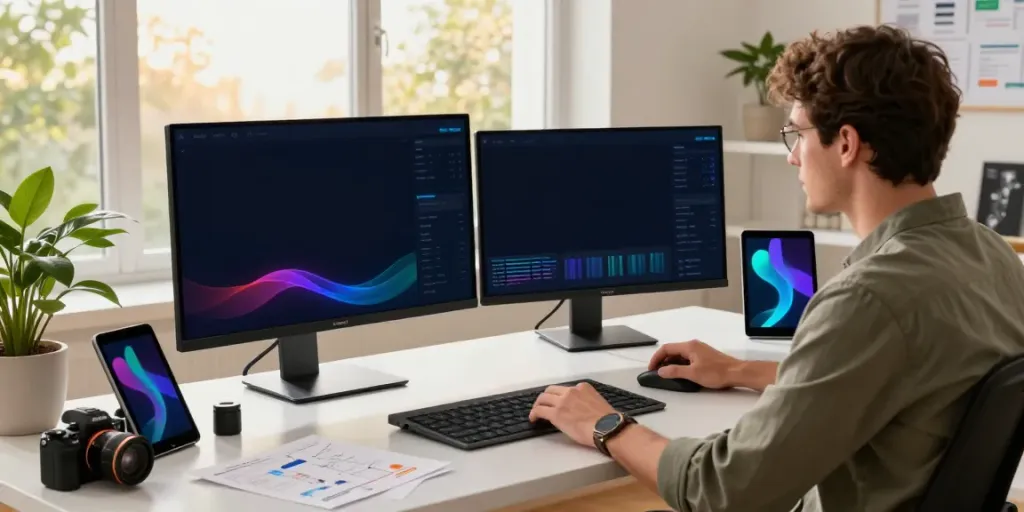 Engaged professional analyzing Hyperliquid liquid staking data in a modern tech workspace