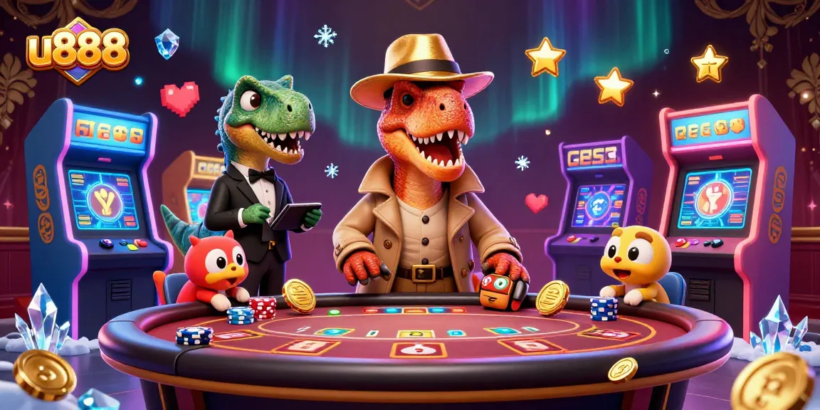 Experience the excitement of u888 as three animated casino characters engage in a thrilling blackjack game.