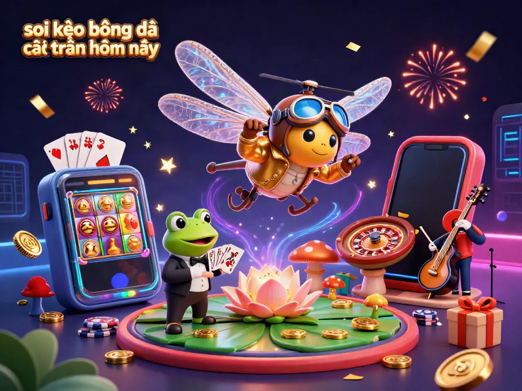 Exciting scene featuring soi kèo bóng đá các trận hôm nay with colorful slot games and playful cartoon characters.