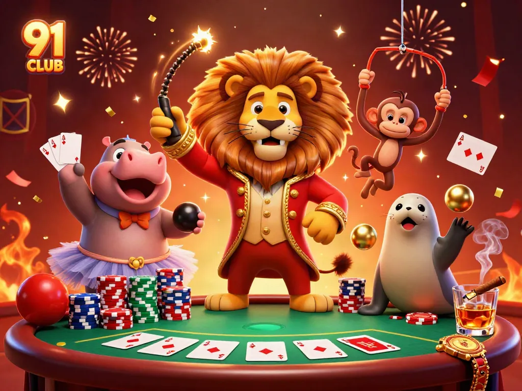 Experience the thrilling action of 91 CLUB with a festive casino atmosphere and vibrant characters.