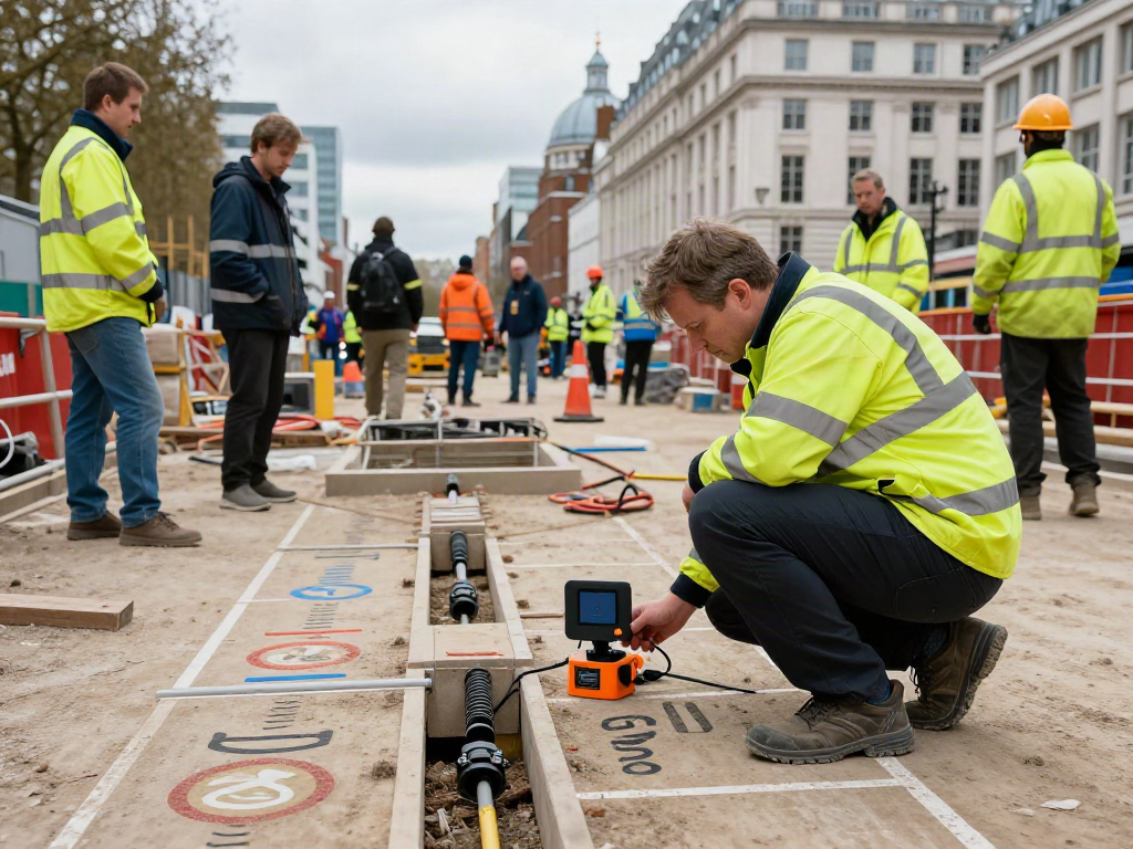Underground Utility Survey London conducted by professionals using GPR on a construction site.