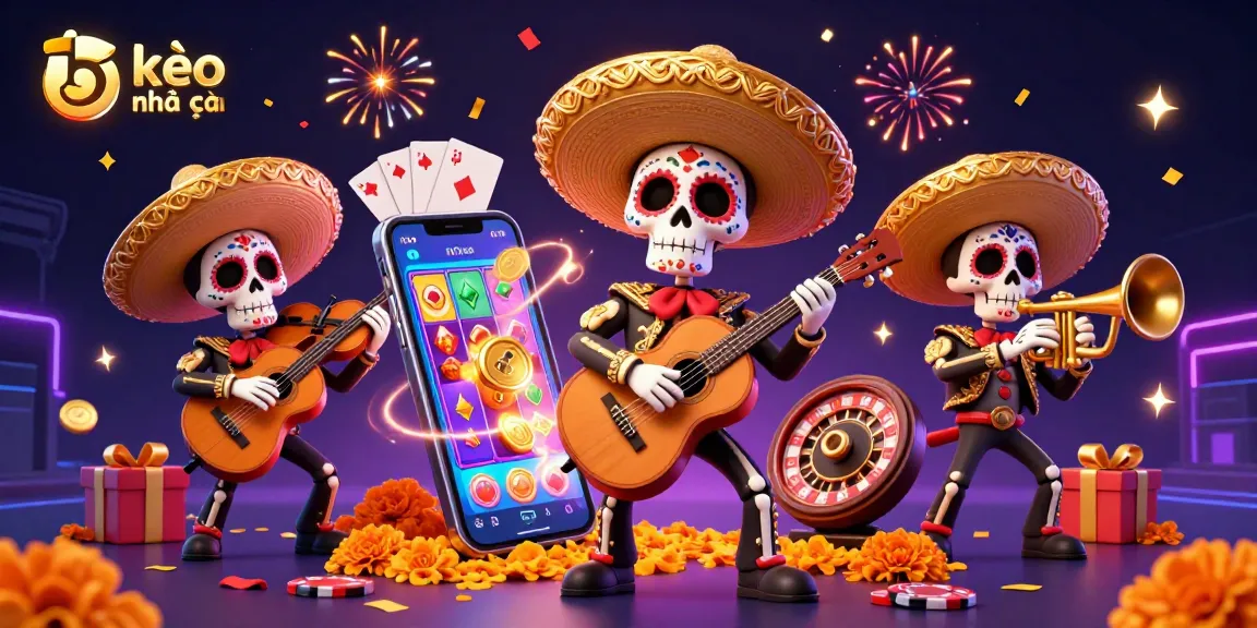 Engage with lively 3D scene of kèo nhà cái 5 showcasing vibrant mariachis and casino elements.