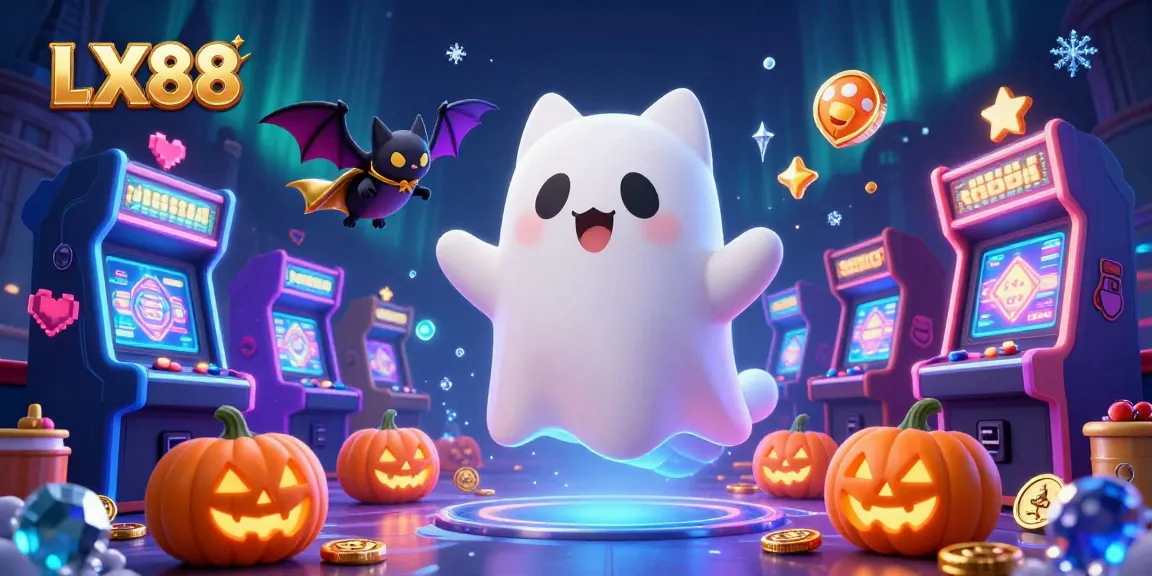 LX88's ghost cat character navigating an exciting casino scene featuring vibrant games and glowing elements.