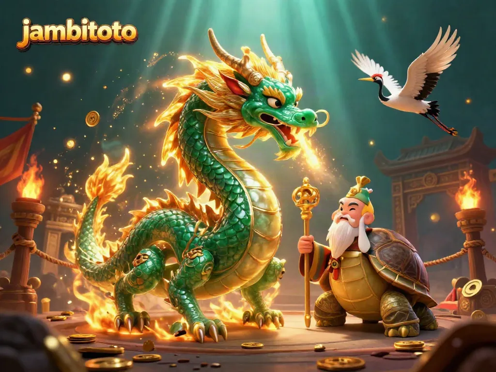 Engage with jambitoto themed online gaming featuring a jade dragon, turtle sage, and lucky cranes.