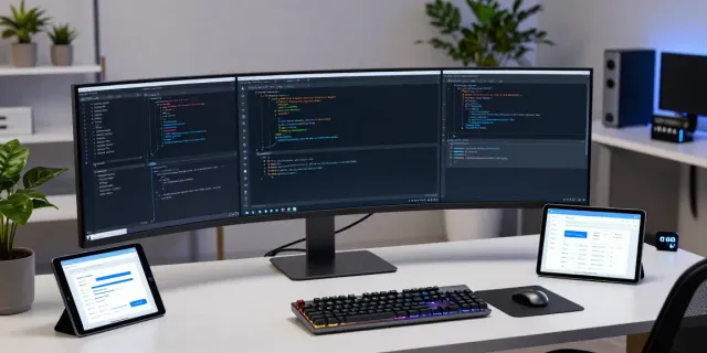 cheap .co.uk domains registration workspace featuring a high-tech setup for developers and domain services analysis.
