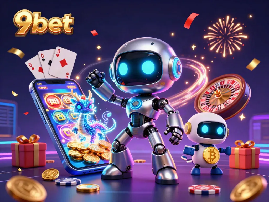 Explore 9bet's thrilling gaming world with a vibrant 3D digital casino scene featuring captivating characters and engaging game elements.