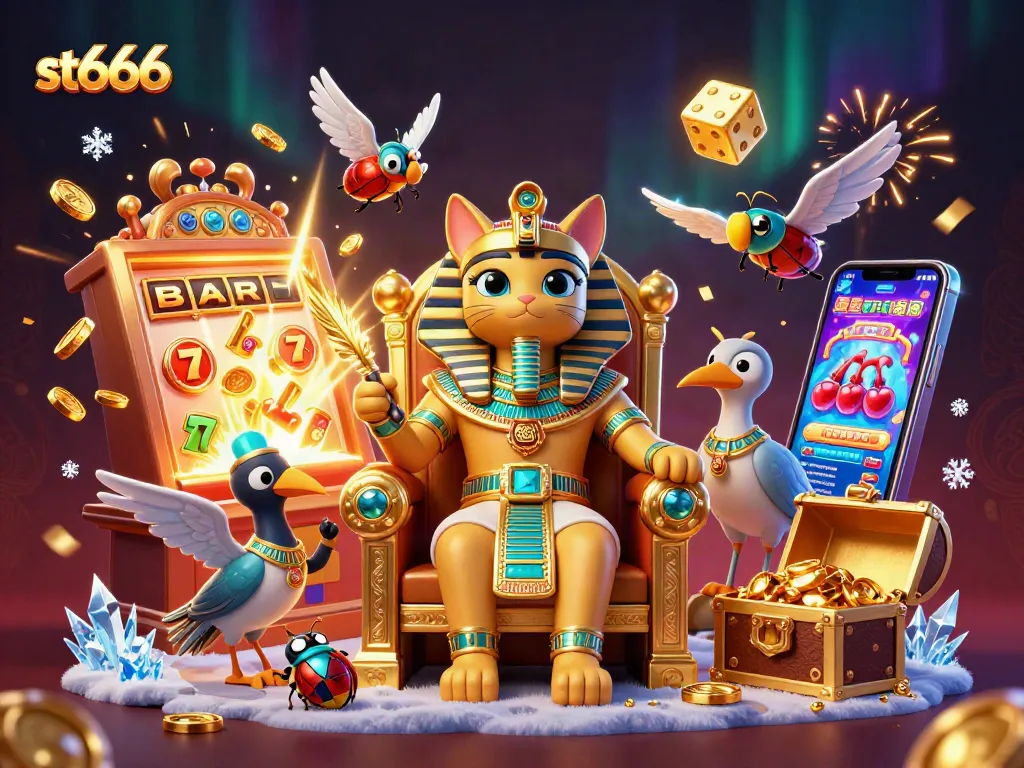 Spin and win with st666, vibrant 3D jackpot scene featuring gold coins and dynamic reels.