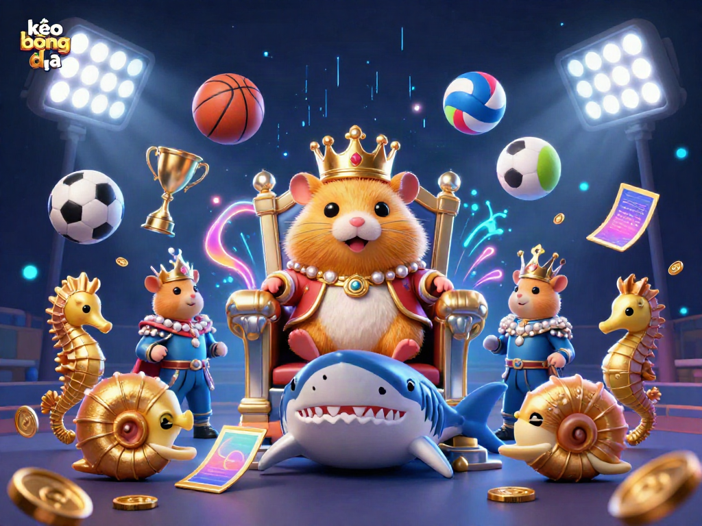 Experience the action of kèo bóng đá with this vibrant illustration showcasing sports betting elements and a hamster king.