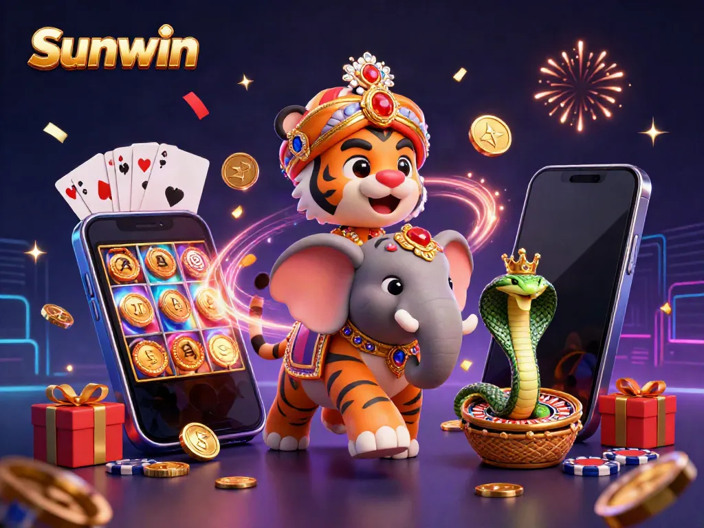 Experience thrilling gameplay at Sunwin with vibrant casino elements and a majestic backdrop.