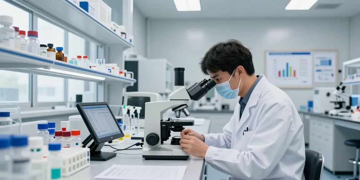 Researcher studying GLP-3-RT samples in a modern laboratory setting.
