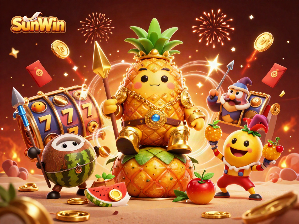 Experience thrilling gameplay at SunWin with a vibrant casino illustration featuring unique characters.