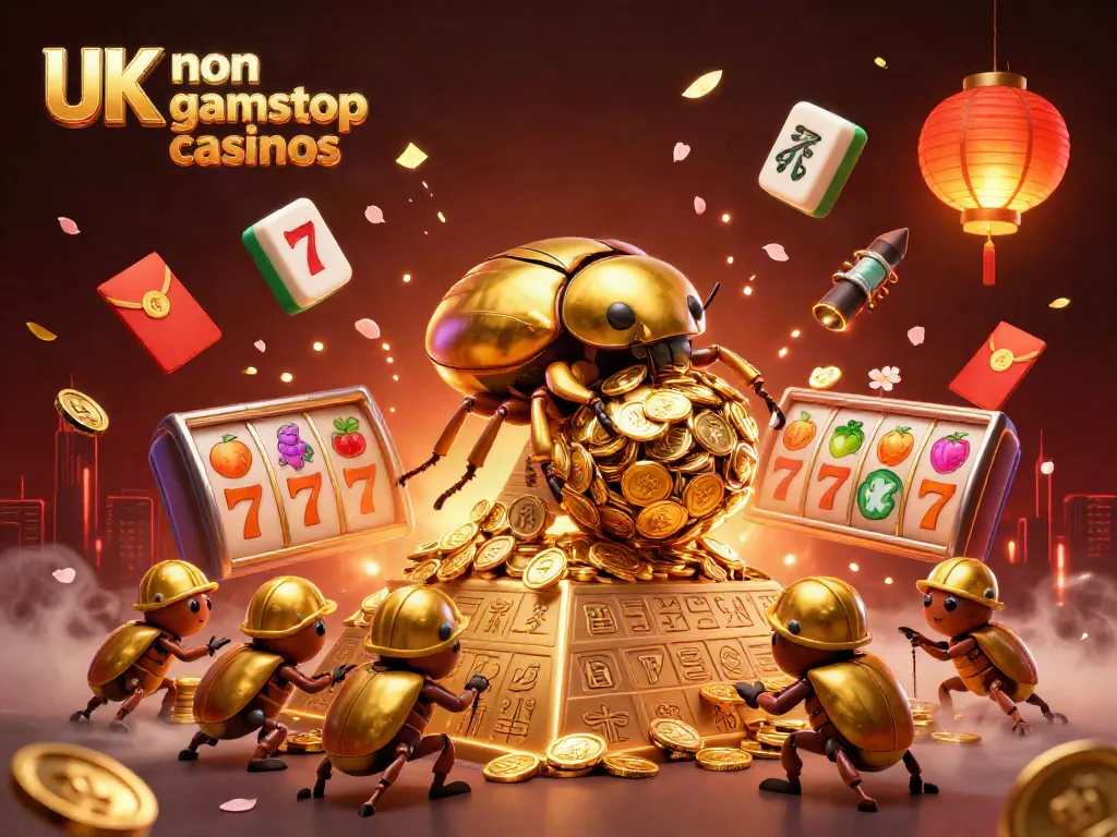 Engage with UK non gamstop casinos in a vibrant 3D illustration featuring gold coins and dynamic casino elements.