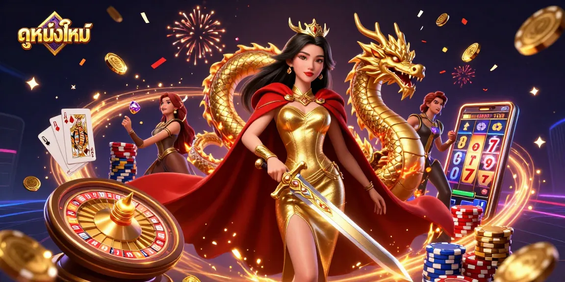 Spin the slots and discover ดูหนังใหม่ with vibrant artwork showcasing thrilling 3D casino elements.