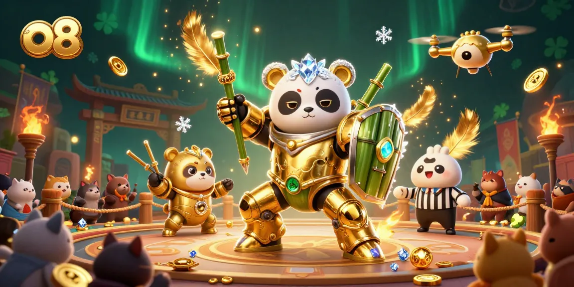 Engage with the dynamic o8 betting arena showcasing a mech-suit golden panda in action.