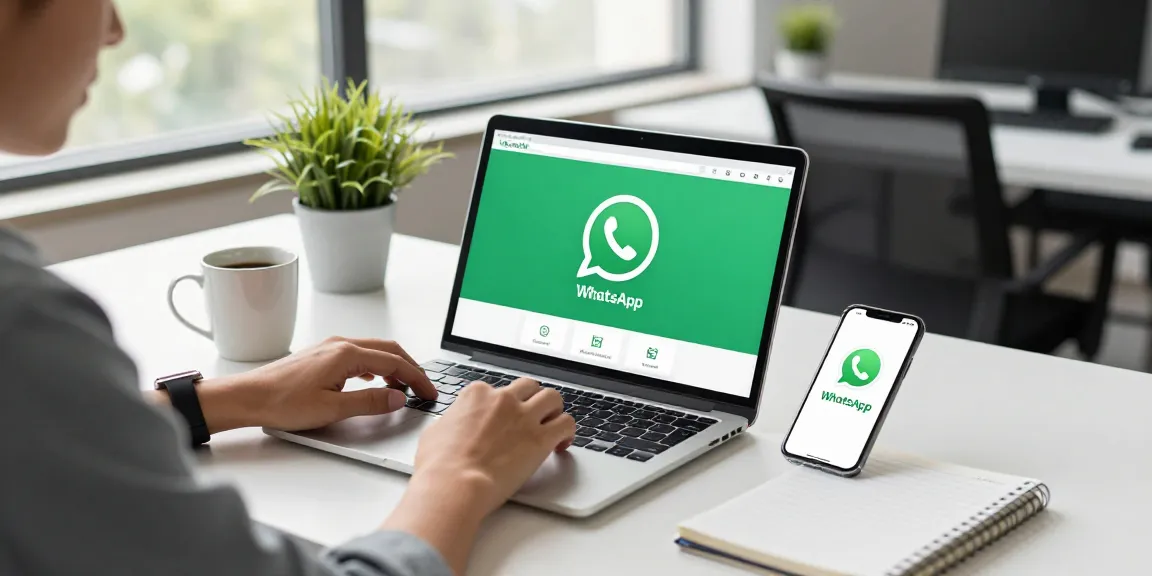 Effortlessly downloading WhatsApp下載 on a laptop with tech gadgets.