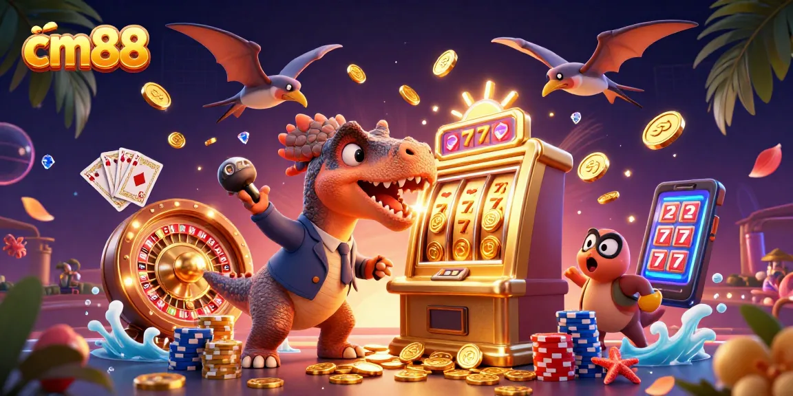 cm88 brings excitement with a pachycephalosaurus winning jackpots at a vibrant casino scene.