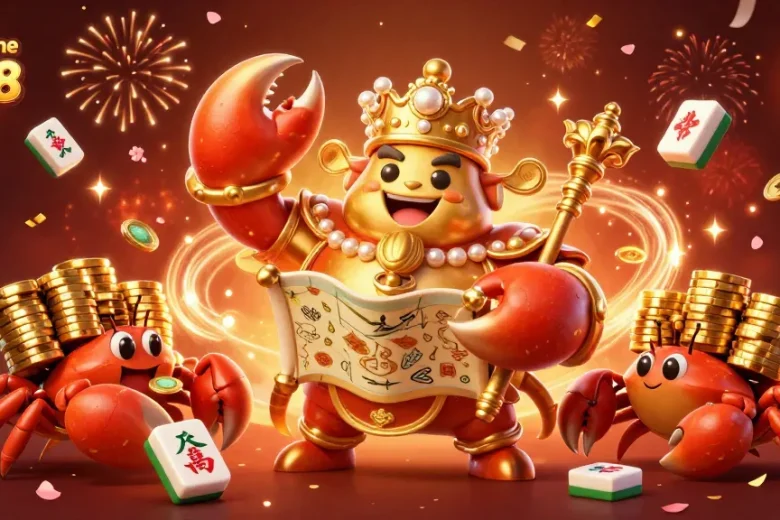Experience the excitement of cổng game cf68 with a vibrant 3D casino scene featuring golden crab emperor and treasures.