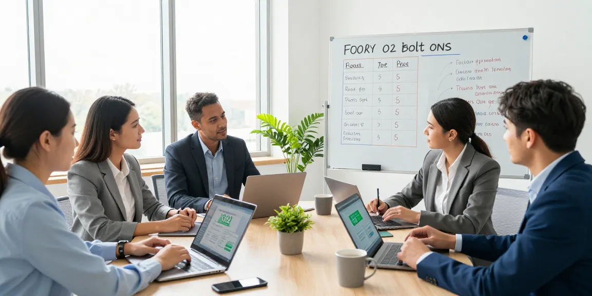 Team discussing O2 bolt ons for pay as you go in a modern office setting, showcasing collaborative business solutions.