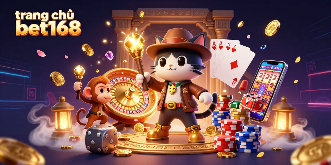Experience the excitement of trang chủ bet168 with dynamic gaming elements and vibrant characters in this thrilling casino illustration.