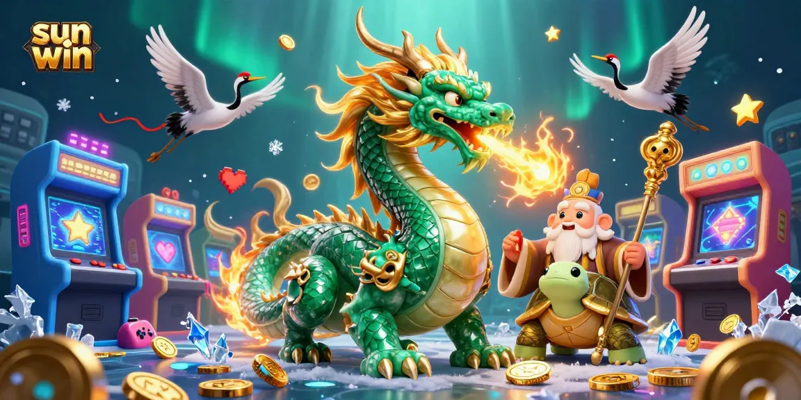 Experience thrilling wins with sun win in a vibrant dragon-inspired 3D casino illustration.