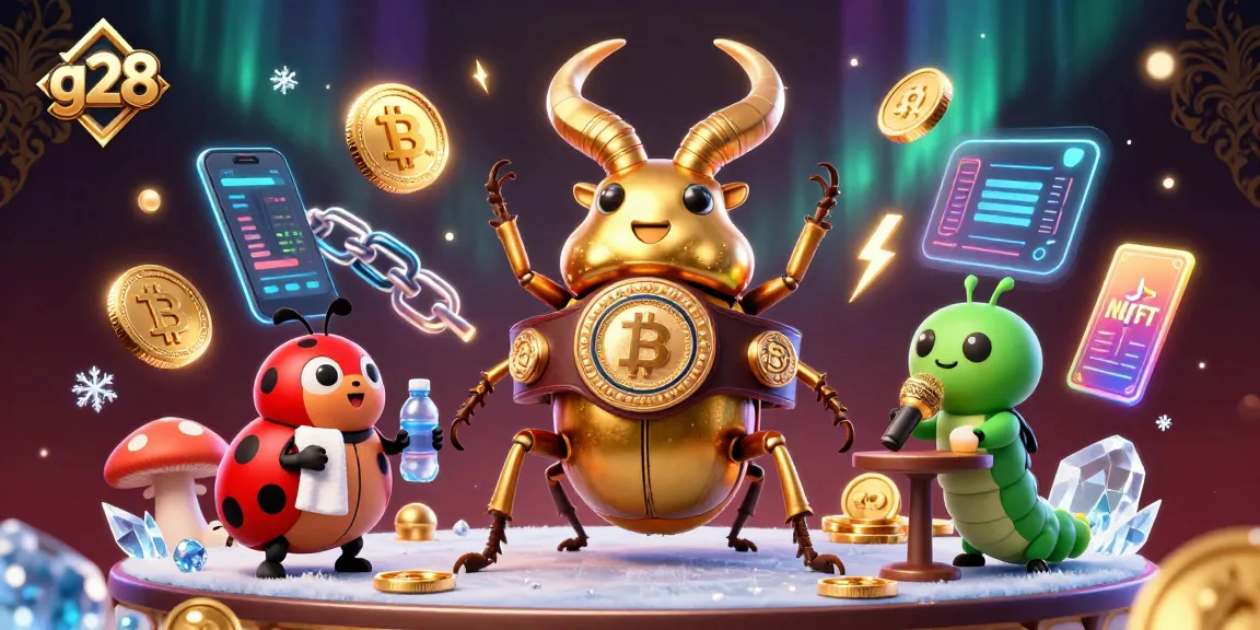 Bet on g28 as a golden stag beetle boxing champion battles alongside crypto elements in a casino scene