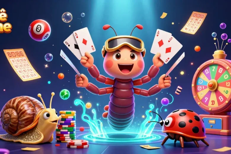 Engage with lô đề online in a vibrant 3D scene featuring a millipede dealer and colorful lottery elements.